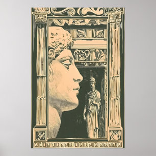 Arte de pared de escultura antigua con estampa de