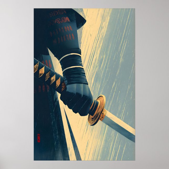 Arte de pared de espada samurái estilo cartel angu (Frente)
