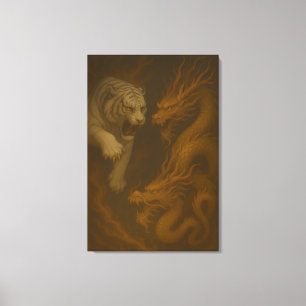 Arte de pared de fantasía mística: Dragón vs Tigre
