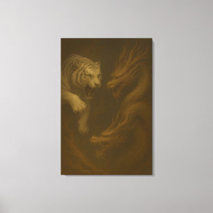 Arte de pared de fantasía mística: Dragón vs Tigre