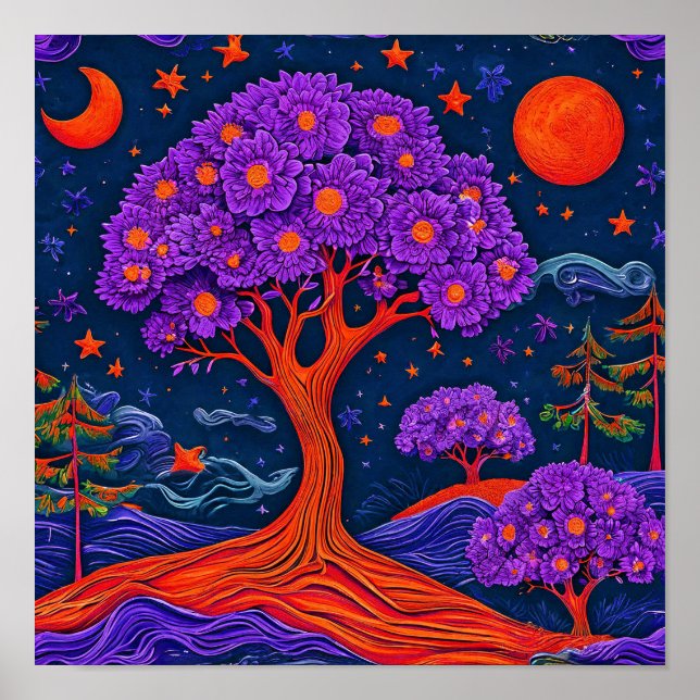 Arte de pared de fantasía onírica del árbol púrpur (Frente)