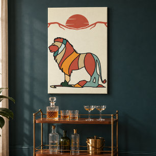 Arte de pared de fauna silvestre de león colorido