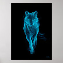 Arte de pared de filamento futurista de lobo azul