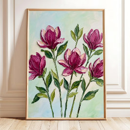 Arte de pared de flor de magnolia minimalista en l