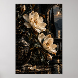Arte de pared de flores de magnolia crema en jardí