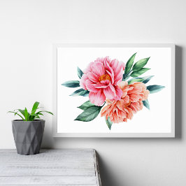 Arte de pared de flores rosadas de melocotón Peoní