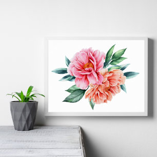 Arte de pared de flores rosadas de melocotón Peoní