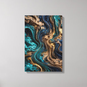 Arte de pared de fluido 3D - Cartón dorado y teal