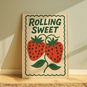 Arte de pared de fresa   Póster de fresa lindo