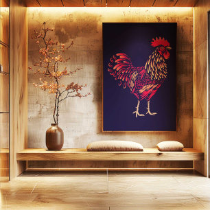 Arte de pared de Gallo del Zodiaco Chino Japandi