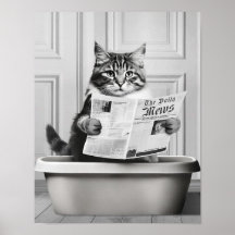 Arte de Pared de Gato Adorable, Baño Pequeño Blanc