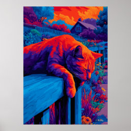 Arte de pared de gato de jardín expresionista colo