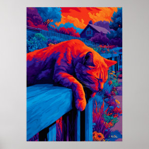 Arte de pared de gato de jardín expresionista colo