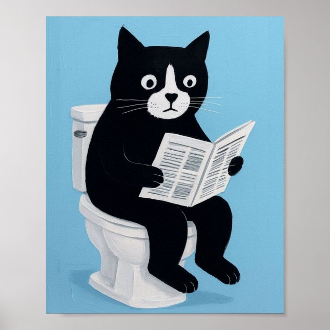 Arte de pared de gato en inodoro baño (Frente)