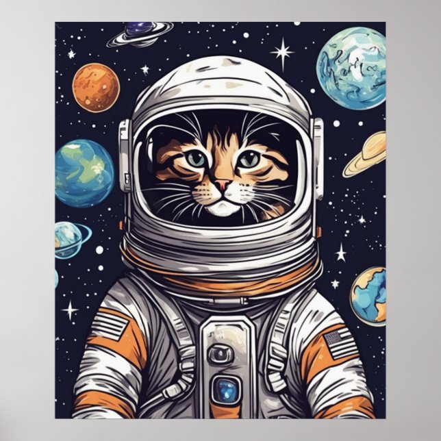 Arte de pared de gato espacial, arte digital de ga (Frente)