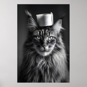 Arte de pared de gato Maine Coon, divertido blanco