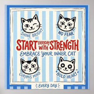 Arte de pared de gato motivacional – Cita de fuerz