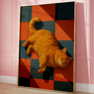 Arte de pared de gato naranja estético acogedor mo