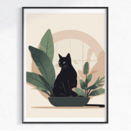 Arte de Pared de Gato Negro Minimalista Gato Boho 