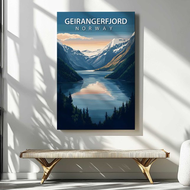 Arte de pared de Geirangerfjord Noruega en lienzo (Geirangerfjord Norway Travel Canvas Wall Art by TinkPrints.)