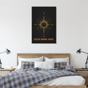 Arte de pared de geometría solar celestial de oro 