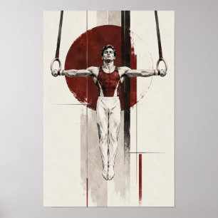 Arte de pared de gimnasia masculina en anillas Min