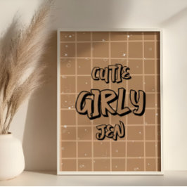 Arte de pared de gingham marrón para niñas lindas