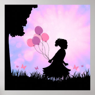 Arte de pared de globos de silueta de niño maripos