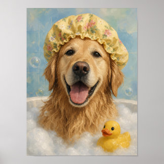 Arte de pared de Golden Retriever — Baño de burbuj