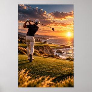 Arte de pared de golf costero al atardecer – Golfi