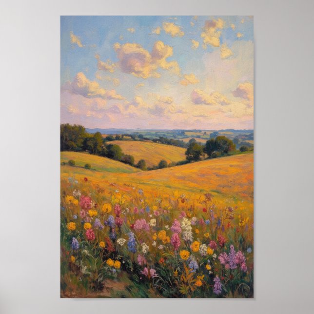 Arte de pared de granja de campo de flores silvest (Frente)