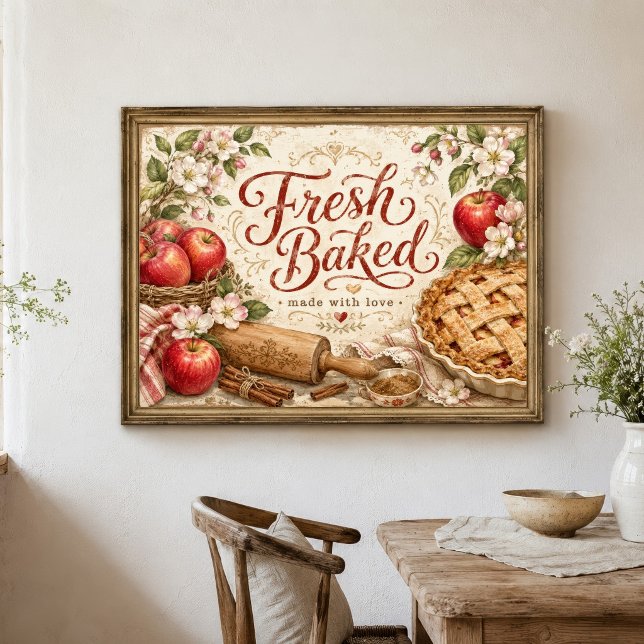 Arte de pared de granja de pastel de manzana estil (Fresh Baked Apple Pie Farmhouse Country Rustic Kitchen Wall Art. Many sizes to choose from)