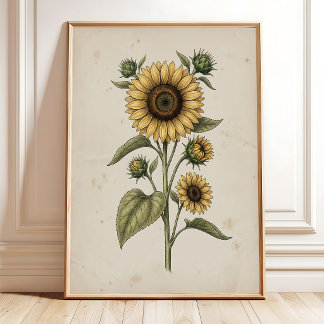Arte de pared de granja vintage de girasol