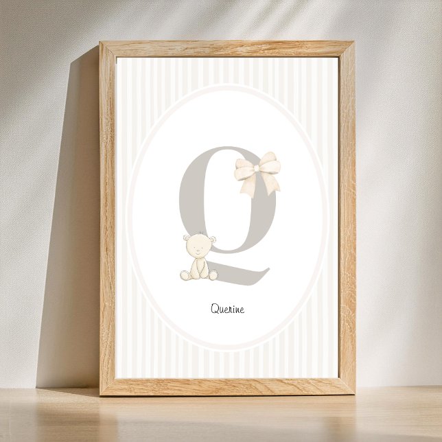Arte de pared de guardería con letra O personaliza (Letter Q Nursery Wall Art - Custom Baby Name Print)
