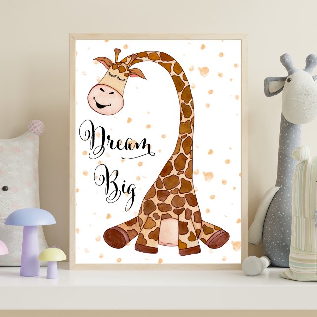 Arte de pared de guardería para bebé jirafa que su (Giraffe Dream Big Nursery Wall Art, Nursery Decor poster, Baby Shower Gift, New baby gift)