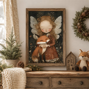 Arte de pared de hada y zorro de Navidad del bosqu