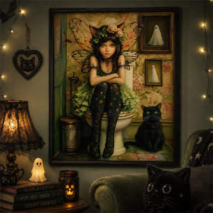 Arte de pared de Halloween de gato hada gótico ver