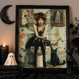 Arte de pared de Halloween de gato negro de hada g