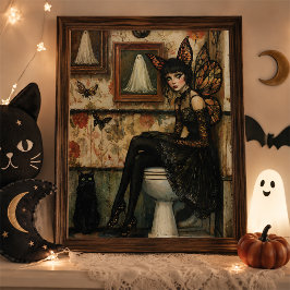 Arte de pared de Halloween de hada gótica gato neg