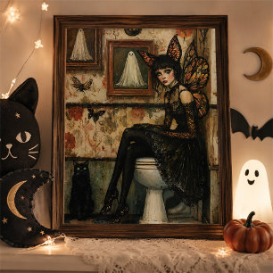 Arte de pared de Halloween de hada gótica gato neg
