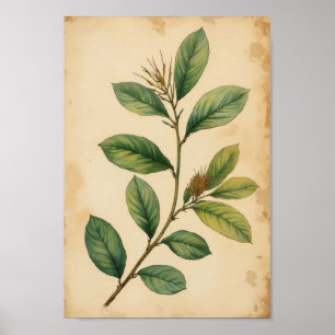 Arte de pared de hoja antigua botánica verde oliva