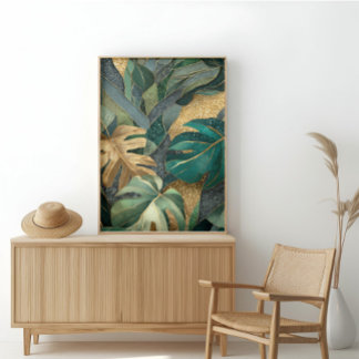 Arte de Pared de Hoja Tropical de Lujo en Oro