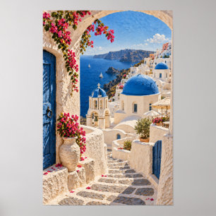 Arte de pared de isla griega Cúpula Azul Costera