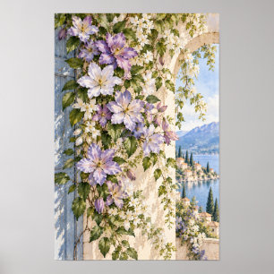 Arte de pared de jardín europeo junto al lago con