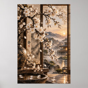 Arte de pared de jardín japonés Flor Blanca al ata