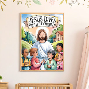 Arte de pared de Jesús ama a los niños pequeños