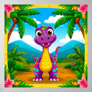 Arte de pared de jungla tropical de dinosaurio de 