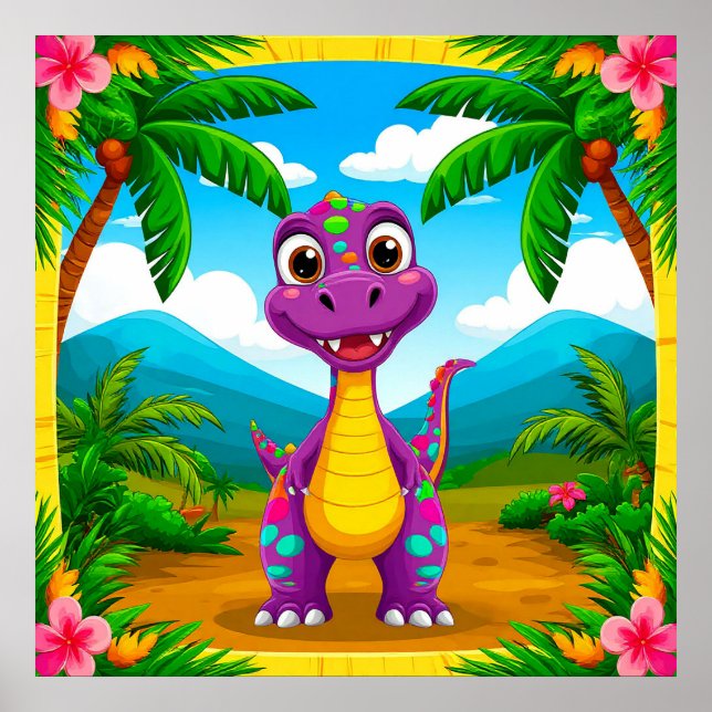 Arte de pared de jungla tropical de dinosaurio de  (Frente)