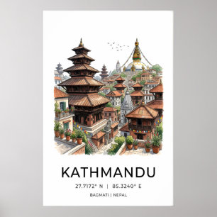Arte de pared de Katmandú Dibujo a tinta - Pagodas