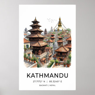 Arte de pared de Katmandú Dibujo a tinta - Pagodas